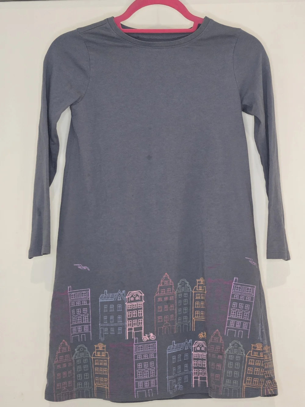 Tea Collection Girls' Long Sleeve Gray Dress with Colorful City Print, Size 10